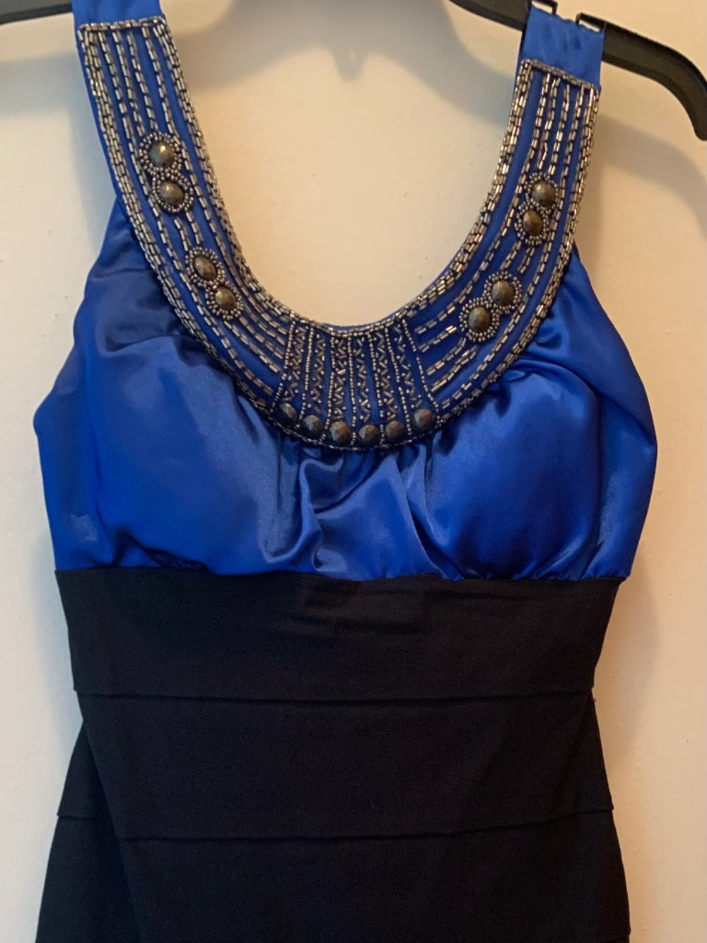 Blue Satin & black bandage mini dress
